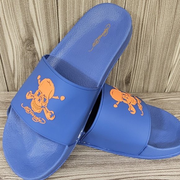 Ed Hardy Darkness Skull Slides Sandal Blue/Orange - EH9041F- Men\'s Size 10 - NEW main image 4